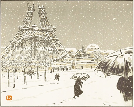 A View of the Eiffel Tower under Construction